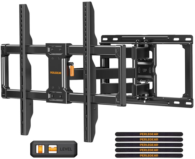 Perlegear Full Motion TV Wall Mount, Heavy Duty TV Mount for 42 55 65 75 85 86 inch Flat/Curved TVs up to 132 lbs, Swivel Tilt Articulating Wall Mount TV Bracket, 16" Studs, Max VESA 600x400mm, PGLF12