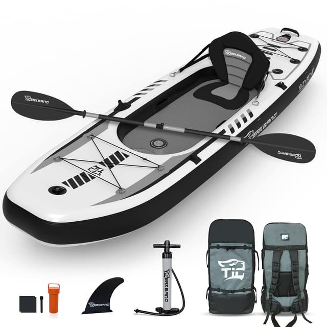TIGERXBANG 10.2'x35''x8'' Inflatable Kayak with Detachable Seat, SUP-Kayak Set Includes Hand Pump/Aluminum Oar/Backpack, Boat for Adults/Kids | for Fishing, Touring