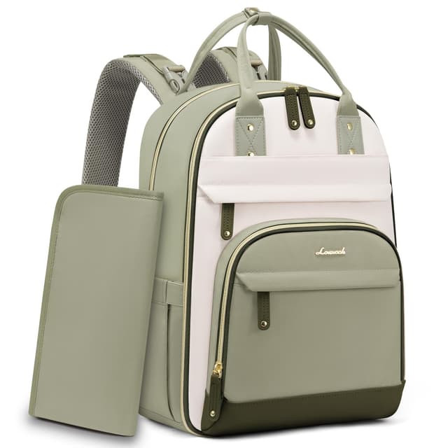 LOVEVOOK Diaper Bag Backpack, Baby Bag with Changing Pad, Large Diaper Backpack Boy Girl, Waterproof Baby Registry Bag for Mom Dad with Stroller Buckles, Light Green-beige-olive Green