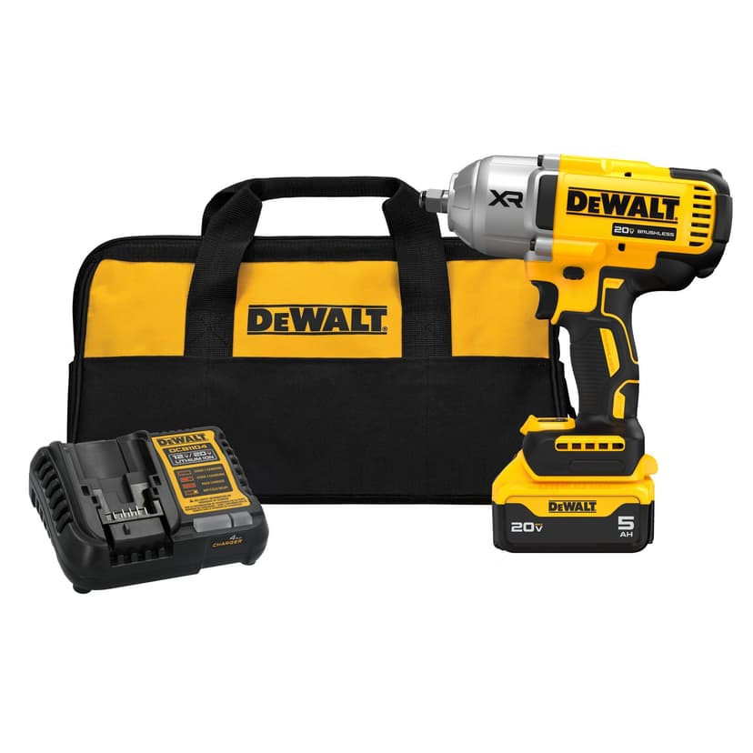 DEWALT 20V MAX Cordless Impact Wrench with Hog Ring Anvil, Brushless High Torque 1/2 Impact Gun, 4-Mode Speed, Includes Battery, Charger and Kit Bag (DCF900P1)