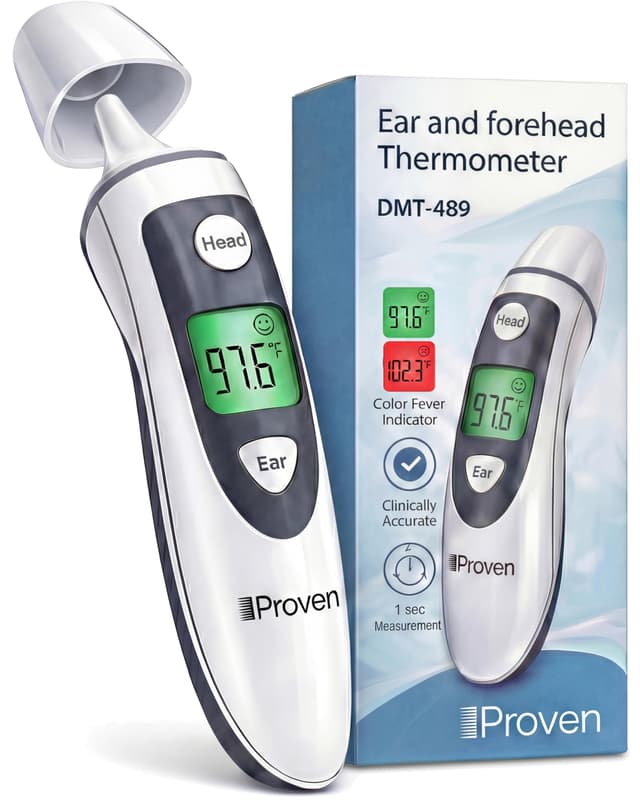 iProven Digital Thermometer for Adults Kids and Baby - Ear and Forehead 2-in-1, 1 Second Reading, Fever Alarm with Color Indicator, 20 Memory Recall - Medical Infrared Thermometer For The Whole Family
