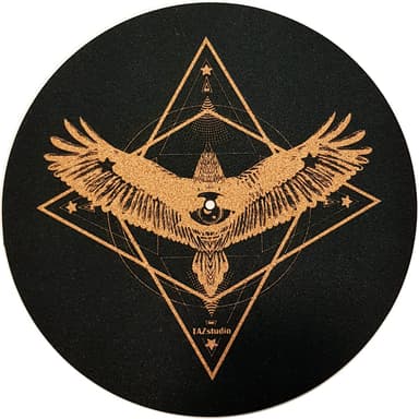 TazStudio Premium slipmat - Cork Turntable Mat [4mm Thick] for Better Sound Support on Vinyl LP Record Player - Cork mat Original Art Design - Psychedelic Geometric Eagle-m8
