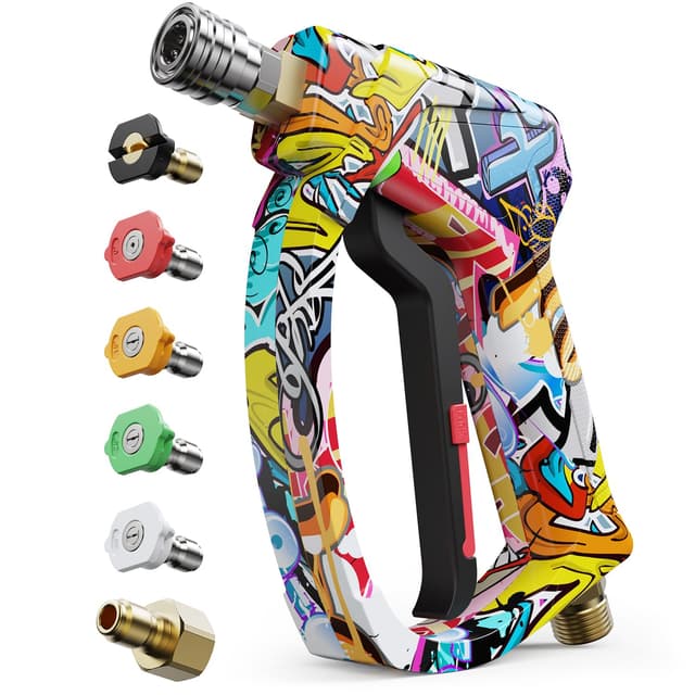 Short Pressure Washer Gun, High Pressure Washer Gun 4000 PSI M22-14mm & 3/8" Connect Car Accessories Car Washing Gun Car Detailing Kit with 5 Spray Nozzle, 1/4" Quick Connector Coupler for Foam Cannon