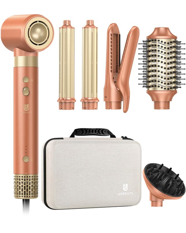 [Dual Voltage] webeauty 6 in 1 Hot Air Styler, High-Speed Negative Ionic Hair Dryer with Auto Curlers, Professional Blow Dryer Brush, Diffuser, Volumizer Multiple Styling, No Heat Damage