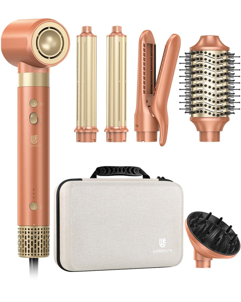 [Dual Voltage] webeauty 6 in 1 Hot Air Styler, High-Speed Negative Ionic Hair Dryer with Auto Curlers, Professional Blow Dryer Brush, Diffuser, Volumizer Multiple Styling, No Heat Damage