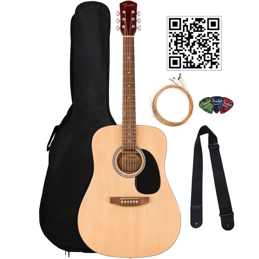 Fender Dreadnought Acoustic Guitar - Natural Bundle with Gig Bag, Strap, Strings, Picks, and Austin Bazaar Instructional Video