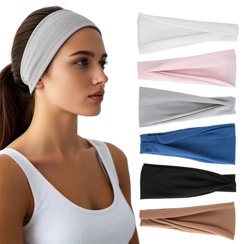 Headbands for Women - 6 Pack Wide Elastic Hair Bands | Stretchy Sweatbands Hair Bands | Soft Sports Thin Head Bands | Non-Slip Accessories Bands for Fashion, Washing Face, Workouts, Yoga, Daily Use