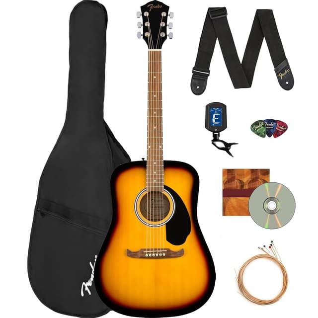Fender FA-125 Dreadnought Acoustic Guitar - Sunburst Bundle with Gig Bag, Tuner, Strings, Strap, Picks, and Austin Bazaar Instructional DVD