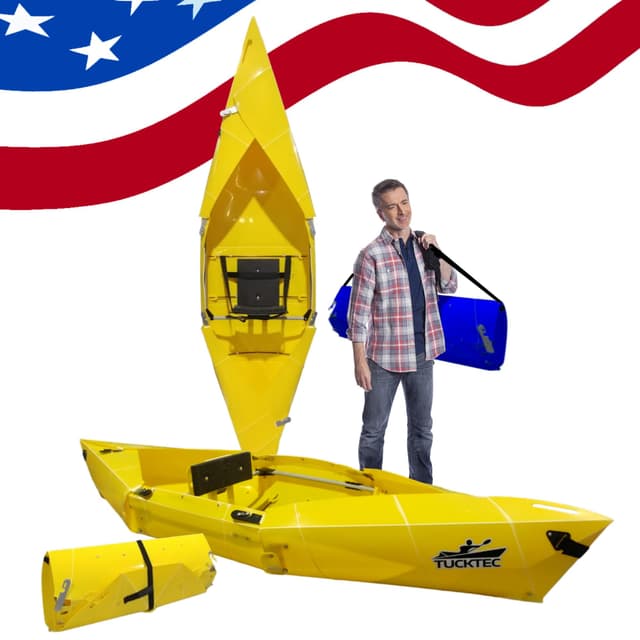Tucktec 8' Jr. Foldable Kayak - 225 lb. Capacity, 2-Minute Set Up, Lightweight & Portable Kayaks - Made in USA - Yellow