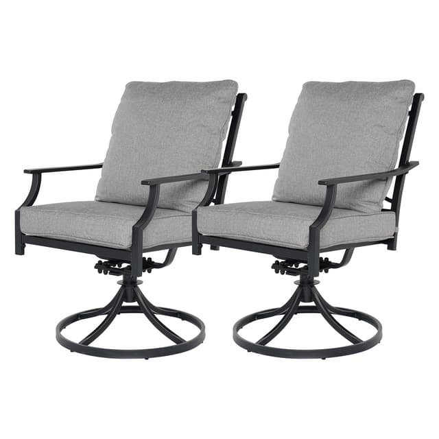 Grand patio Dining Chairs Set of 2，Outdoor Swivel Patio Dining Chairs Set of 2，Swivel Rocker Dining Chair，Outdoor Dining Chairs with Grey Cushions, Patio Chairs for Outside, Garden Lawn Porch