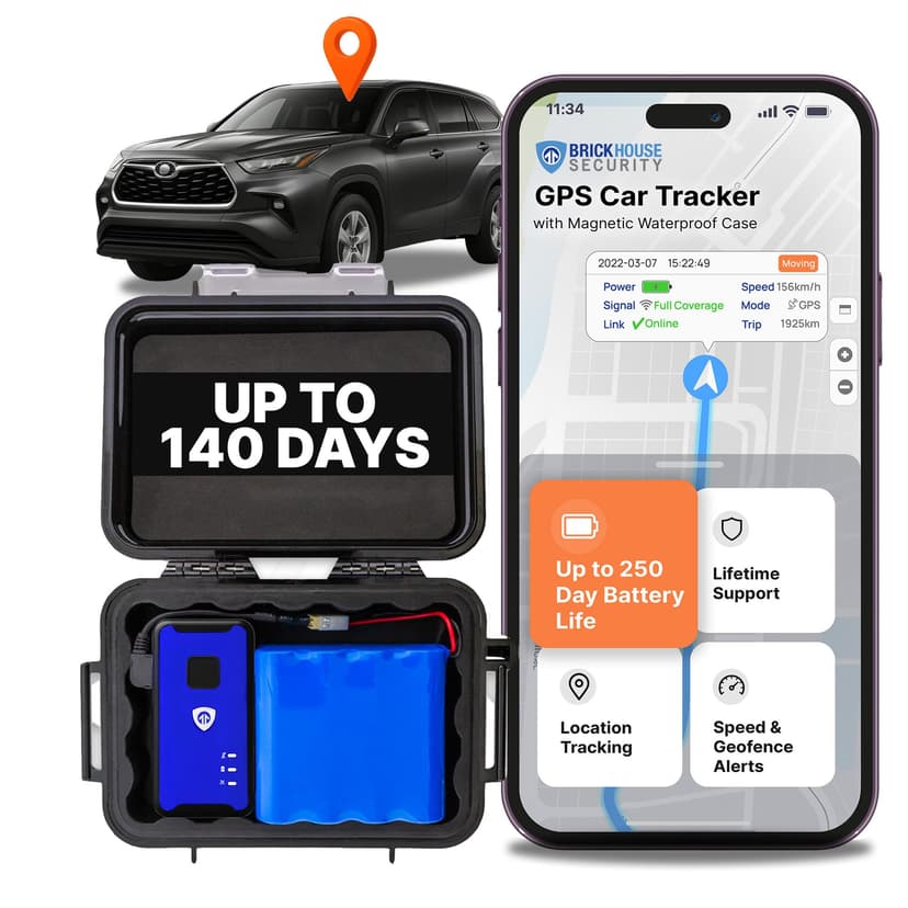 Brickhouse Security GPS Car Tracker - Hidden Tracker for Vehicles - Long Lasting Battery 140-Day LTE GPS Tracking Device for Vehicles with Magnetic Case & Extended Battery - Subscription Required