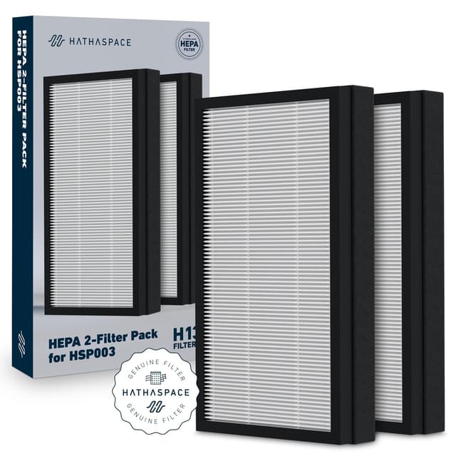 HATHASPACE HSP003 H13 True HEPA Filter Replacement, Dual-Stage Air Purifier Filter with Activated Carbon, Captures Dust, Smoke, Odors, VOCs, Easy to Install, Certified Replacement for HSP003, 1 Set