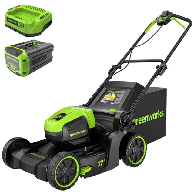 Greenworks 60V 17" Brushless Cordless Push Lawn Mower, 2-in-1 Mulching/Bagging, 4.0Ah Battery and 3A Charger(40min Runtime)