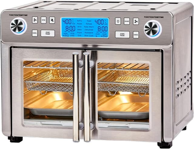 Emeril Lagasse Dual Zone 360 Air Fryer Oven Combo with French Door, 25 QT Extra Large, Cook Two Foods in Different Ways, Up to 60% Faster from Frozen to Finish, Pizza Stone Accessory