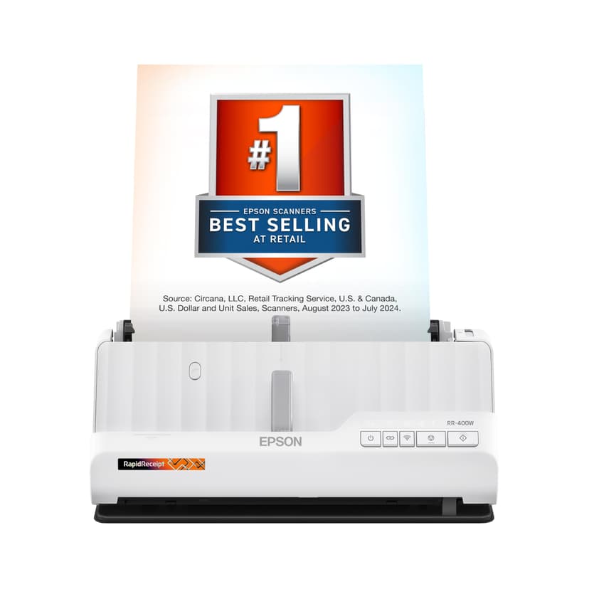 Epson RapidReceipt RR-400W Wireless Compact Desktop Color 2-Sided Document & Tax Receipt Scanner with ScanSmart AI PRO Data Management Software & 20-Page Auto Doc Feeder