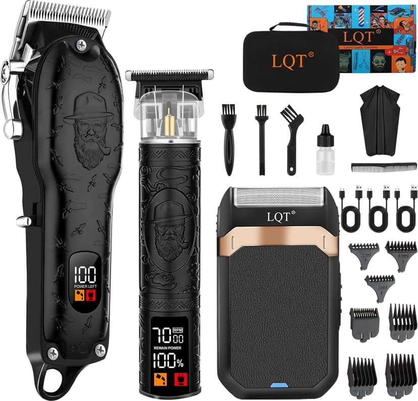 LQT Professional Hair Clipper Set for Men Electric Shaver Razor Cordless Hair Cutting Barber Clippers Beard Trimmer Men’s Grooming Kit Gifts for him (Black)