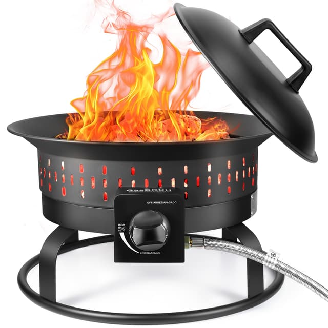 GasBRUH Outdoor Portable Propane Fire Pit, 19-Inch,60,000 BTU with Cover&Carry Kit,Camping Propane Fire Pits,Gas Firebowl,Portable Gas Fire Pit for Outside Patio,Backyard,Camping,RV,Deck,Tailgating
