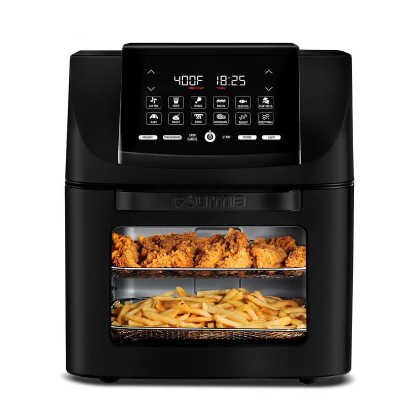 Gourmia Air Fryer - 14 Qt All-in-One Oven with Rotisserie, Digital Display with 12 Presets, Roast, Bake, Broil, Dehydrate, Dishwasher Safe Accessories, Black