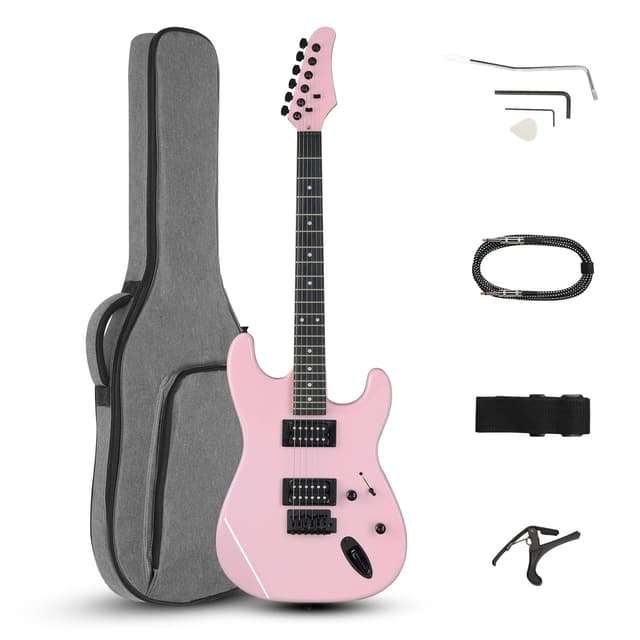 Ktaxon 39 Inch Electric Guitar, Full Size Solid Body H-H Pickups 6 Strings Beginner Guitar Kit With Upgrade Cable & Guitar Capo, Tremolo Arm, Gig Bag & Strap (Pink)
