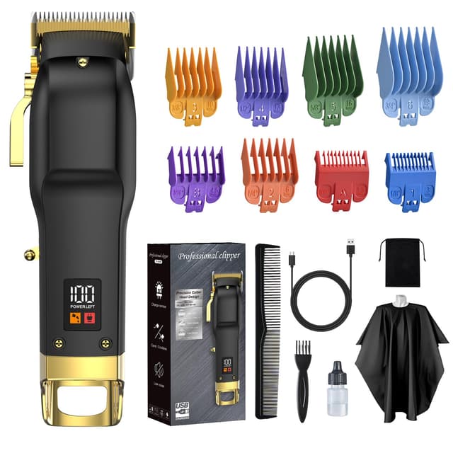 Elehomyou Hair Clippers for Men, Cordless Hair Trimmer Set with 8 Color-Coded Guard, Clippers for Hair Cutting, Beard Trimmer, Barber Accessories for Face, Neck & Manscaping, Ideal Gift, 15Pcs