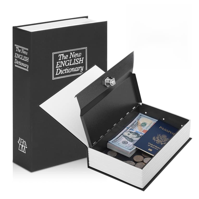 KYODOLED Diversion Book Safe with Key Lock, Secret Safe Metal Lock Box, Money Storage Collection Box, 9.5" x 6.2" x 2.2", Black Large