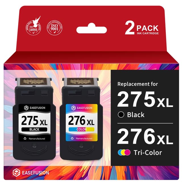 EaseFusion 275XL 276XL Replacement for Canon Ink 275 and 276 PG-275 CL-276 Black Color Ink Cartridges Combo Pack Compatible with PIXMA TR4720 TS3522 TR4700 TS3722 TS3500 TR4722 TS3720 TS3520 Printer