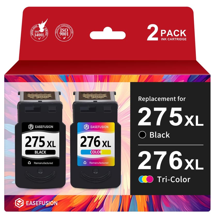 EaseFusion 275XL 276XL Replacement for Canon Ink 275 and 276 PG-275 CL-276 Black Color Ink Cartridges Combo Pack Compatible with PIXMA TR4720 TS3522 TR4700 TS3722 TS3500 TR4722 TS3720 TS3520 Printer