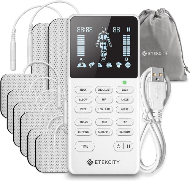 Etekcity 4-Channel Rechargeable TENS Unit,FSA-HSA Eligible Muscle Stimulator for Pain Relief, After-Exercise Relaxation, Physical Therapy, 8 Electrode Pads, Back,Neck,Shoulder,Sciatica, Period Cramps
