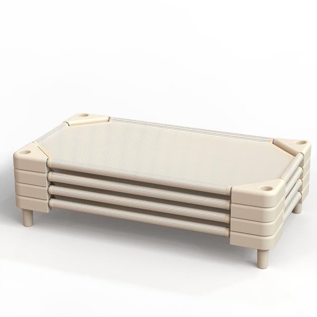 NOUJULOUN Daycare Cots,Stackable Preschool Cot for Kids (4 Packs,Light Beige,Toddler)