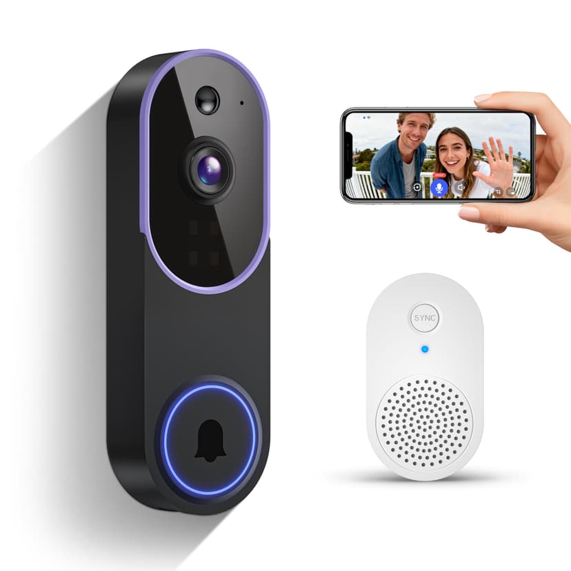 KyraNexo Smart 1080p Video Doorbell Camera with Doorbell Receiver, Live View, AI Human Detection, 2-Way Audio, Night Vision, Cloud Storage (Sold Separately), 2.4G WiFi