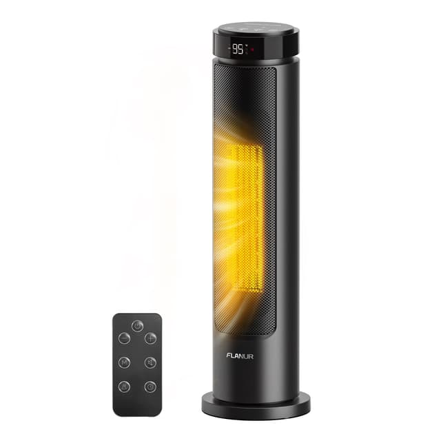 FLANUR Space Heaters for Indoor Use Large Room, 1500W Portable Electric Heater with Remote, 5 Modes, Safety Protection & Child Lock, 12H Timer, Oscillation Heater for Bedroom Home Office Black 1Pack