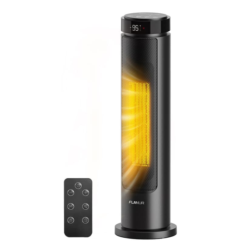 FLANUR Space Heaters for Indoor Use Large Room, 1500W Portable Electric Heater with Remote, 5 Modes, Safety Protection & Child Lock, 12H Timer, Oscillation Heater for Bedroom Home Office Black 1Pack