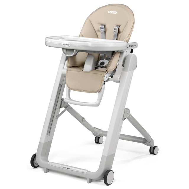 Peg Perego Siesta, Grow with Baby Folding High Chair & Recliner, Height Adjustable, Quick Clean & Easy Push Wheels for Babies & Toddlers, Made in Italy, Astral (Beige)