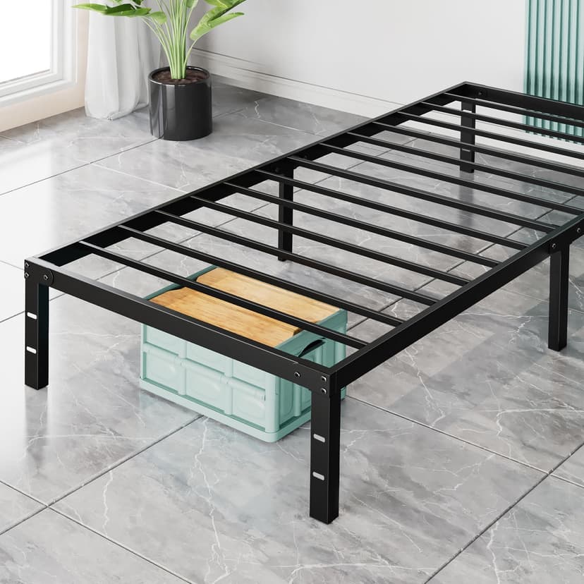 Sweetcrispy Twin Bed Frame - Heavy Duty Metal Platform Bed Frames Twin Size with Storage Space Under Frame, No Box Spring Needed, 14 Inches, Sturdy Steel Slat Support