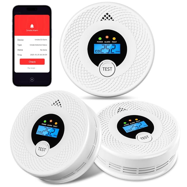 3-Pack Wi-Fi Smoke Detector Carbon Monoxide Detector Combo with App Notifications, Test/Silence Button, Smart Smoke Detector & CO Alarm for Any Home, Real-Time Alert