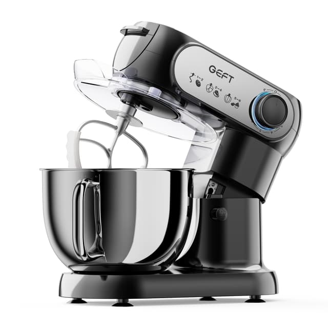 GEFT Stand Mixer, 3.5QT+6QT Two Bowls Kitchen Electric Mixer, 600W 6+P speed Tilt-Head Food Mixer with Stainless Steel Bowl, Dishwasher-Safe Dough Hook, Flat Beater, Wire Whisk, Splash Guard, Black