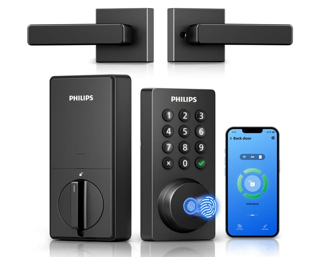 Philips WiFi Keypad Door Lock with Handle, Built-in WiFi, APP Remote Control, Voice & Fingerprint Unlock, Smart Locks for Front Door with Auto Lock, Digital Front Door Lock Set, Keyless Entry Deadbolt