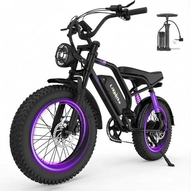 Likebike U12 Electric Bike for Adults, 2000W Peak 32MPH 20" Fat Tire Ebike, 20Ah Removable Battery 7-Speed Gear Full Suspension Mountain Bike Off Road Hydraulic Disc Brake