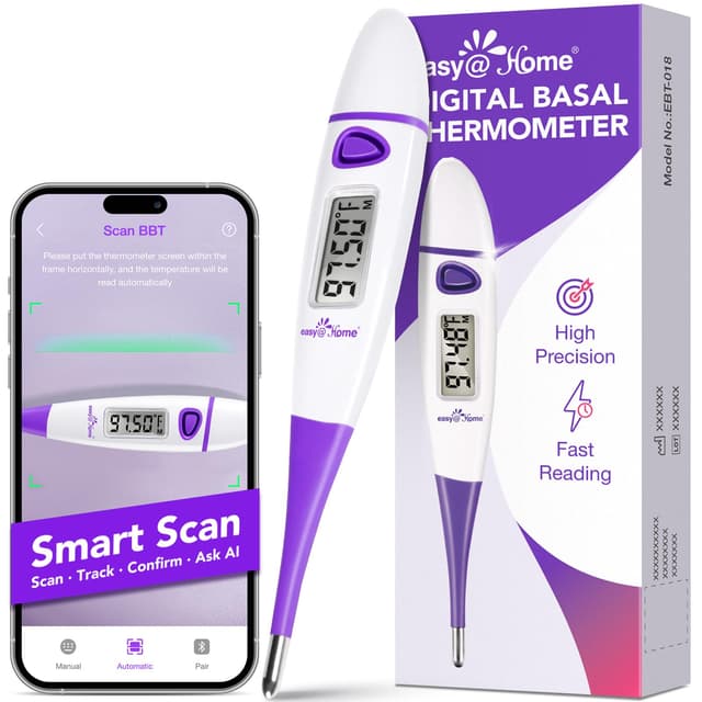 Easy@Home Basal Body Thermometer: BBT for Fertility Prediction with Memory Recall- Accurate Digital Basal Thermometer for Temperature Monitoring with Premom App - EBT-018