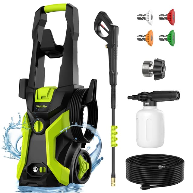 Pressure Washer, Power Washer with 4 Quick-Connect Nozzles, 500ml Foam Cannon, High Pressure Washer for Cars, Decks, Driveways, Home, Patios, Bright Green