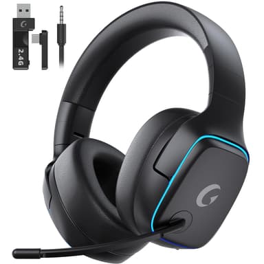 Gvyugke 2.4GHz Wireless Gaming Headsets for PS5, PS4, PC, Switch - Bluetooth 5.3 Gaming Headphones with Noise Canceling Mic, 7.1 Surround Sound, 70H Battery, Blue Lighting - Matte Black