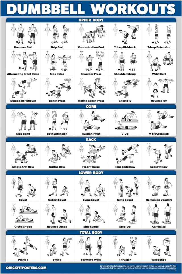 Palace Learning Dumbbell Workout Exercise Poster - Free Weight Body Building Guide | Home Gym Chart - LAMINATED, 18" x 24"