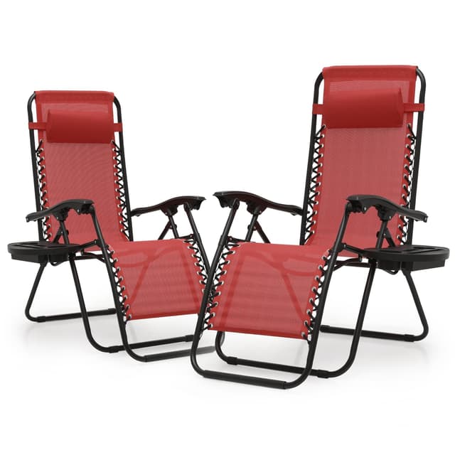 Athena Collection Zero Gravity Chair, Outdoor Lounge Chair with Adjustable Pillow and Cup Holder, Reclining Camping Chair for Outside Beach Lawn Garden Patio Poolside Set of 2- Maroon