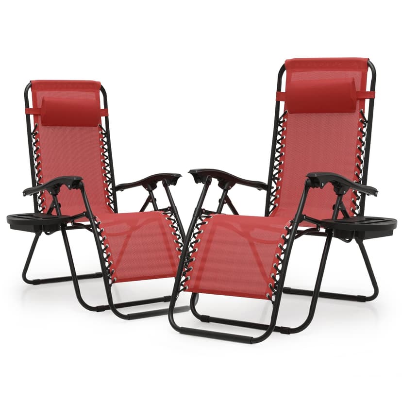 Athena Collection Zero Gravity Chair, Outdoor Lounge Chair with Adjustable Pillow and Cup Holder, Reclining Camping Chair for Outside Beach Lawn Garden Patio Poolside Set of 2- Maroon