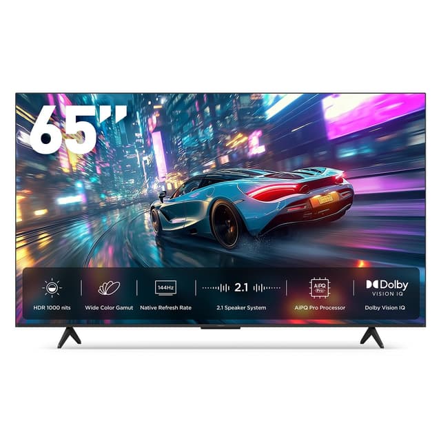 iFFALCON 65-Inch Class U85 Series QD-Mini LED 4K UHD Google Smart TV - QLED, HDR 1000 nits, 7000:1 Contrast, 144Hz Game Mode Pro, 288Hz DLG, Dolby Vision IQ, Dolby Atmos, Slim Unibody (65U85, 2025)