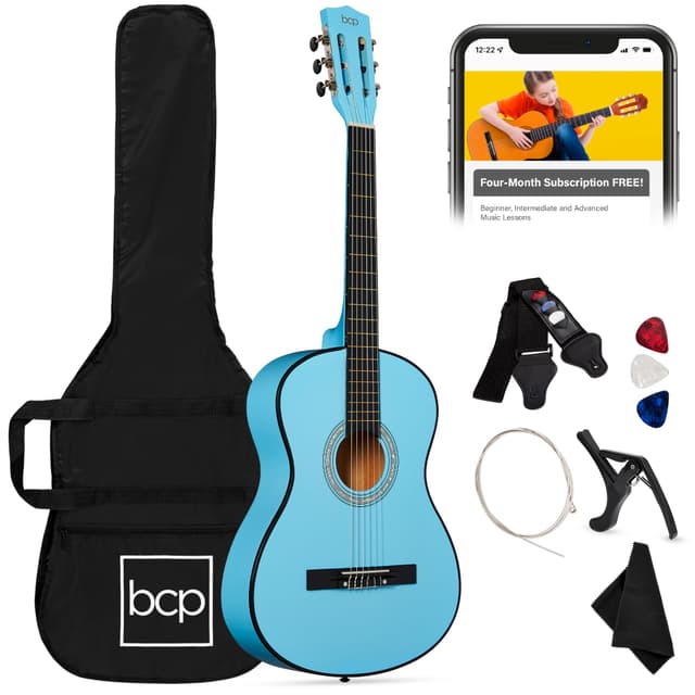 Best Choice Products 38in Beginner All Wood Acoustic Guitar Starter Kit w/Gig Bag, 6 Picks, Nylon Strings, Strap w/Pick Holder - Light Blue