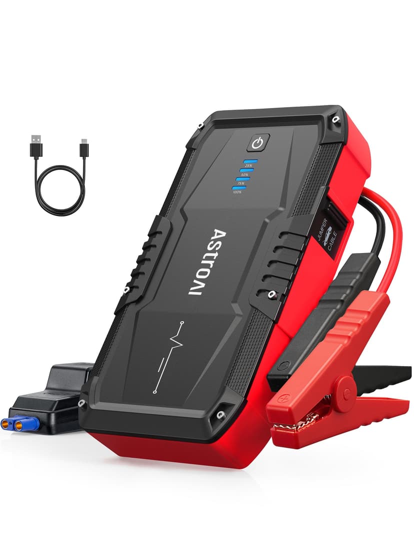 AstroAI S8 Car Battery Jump Starter, Car Jumper Starter Battery Pack for Up to 6.0L Gas & 3.0L Diesel Engines, 12V Portable Jump Box with 3 Modes Flashlight and Jumper Cable (Red)