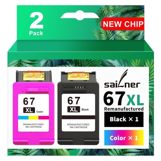 SAILNER 67XL HP Printer Ink, Replacement for HP Ink 67 for HP 67 Ink cartridges Black/Color Combo Pack, Compatible with DeskJet 2755e 2855e 2700e 4155e 2734e 2827e 4100e Envy 6055 6455e Printer 67XL