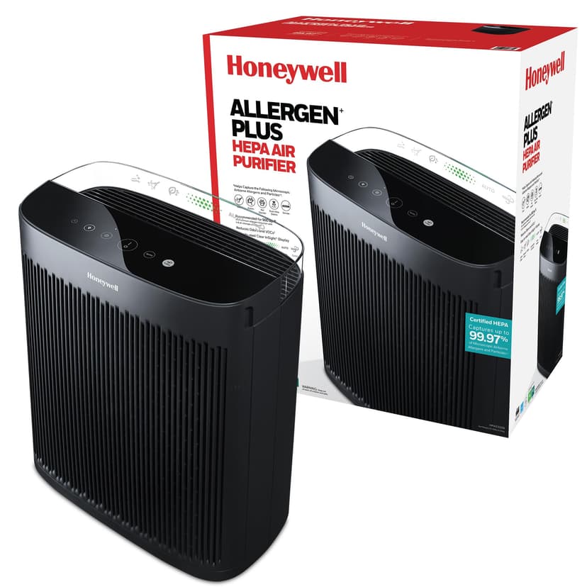 Honeywell HEPA Air Purifier for Home, 2423 Ft² Rooms in 1 hour, Air Quality Monitor, Auto Mode, Reduces Allergens, Dust, Pollen, Pet Dander, Odors, Smoke, Black, HPA5300B