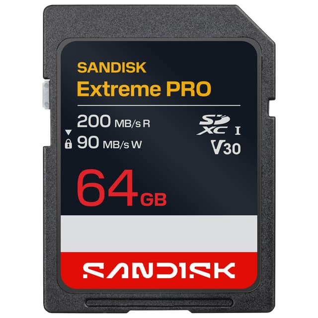 SANDISK 64GB Extreme PRO SD UHS-I Card - Up to 200MB/s Read Speed and 90MB/s Write Speed, 4K UHD, Full HD, U3, and V30 - SDSDXXU-064G-GSCIN